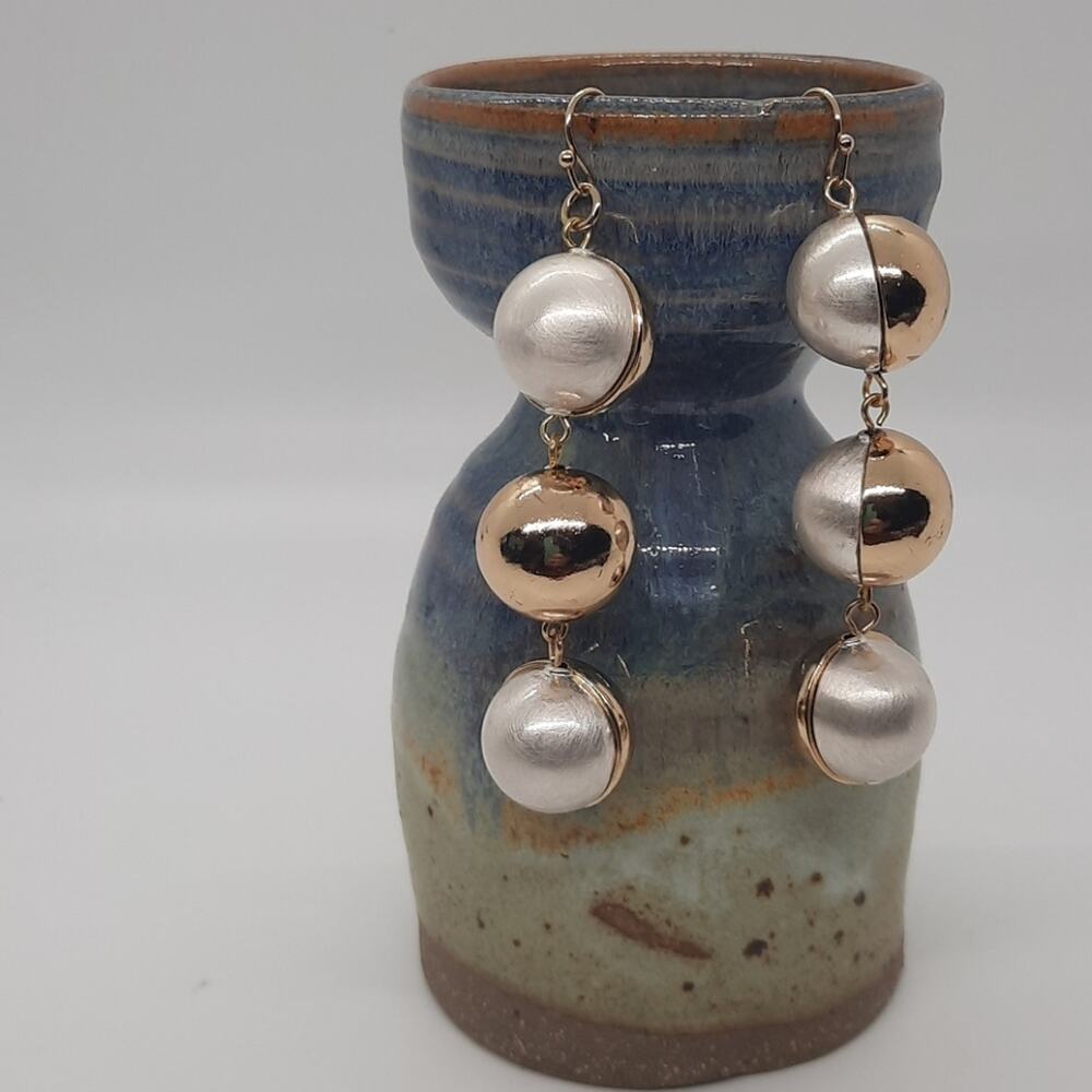 Gold and Pearl Sphere Dangle Earrings